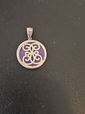 Silver Scrollwork Pendant Necklace with Purple Inlay
